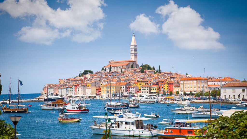Historic costal city in Croatia with traditional architecture