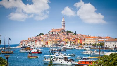 Historic costal city in Croatia with traditional architecture